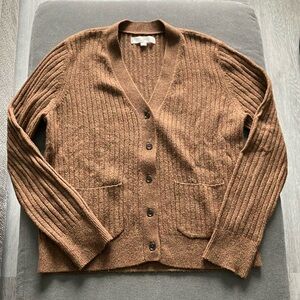 Last Chance! Loft Brown Ribbed Button Cardigan Sweater